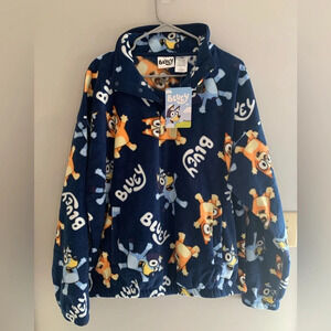 Adult Bluey & Bingo Blue & Orange Fleece Long Sleeve 3/4 Button Pull Over Sz M